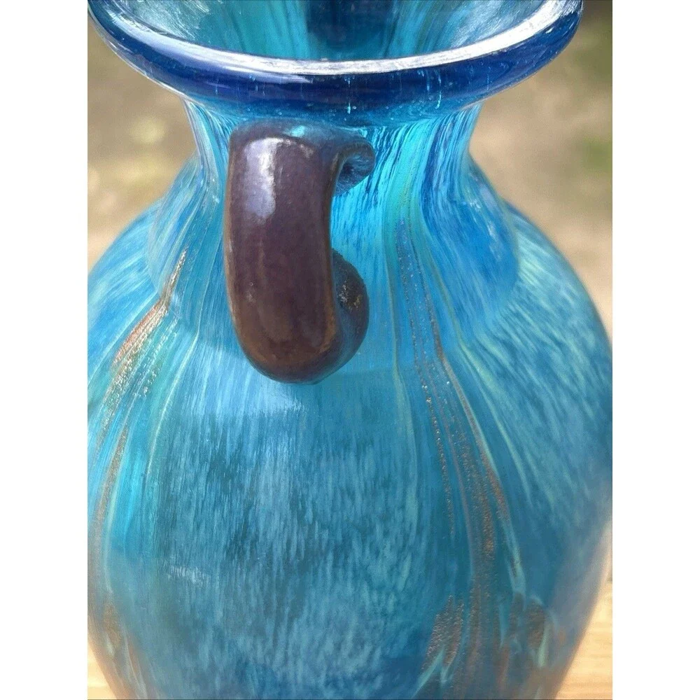 Dale Tiffany Turquoise Glass Vase w Infused Copper Design